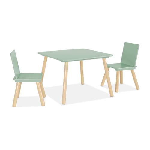 sweeek - Quadratischer Kindertisch mit 2 Stühlen, Beine aus Kiefernholz - Judith von sweeek
