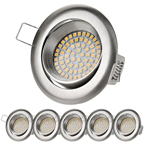 Sweet Led Einbaustrahler flach einbauspots aus aluminium 230V deckenspots 3,5W Einbauleuchten Schwenkbar Rund Einbaurahmen Chrom gebürstet Spots warmweiß decken leuchte 6er Pack von Sweet Led