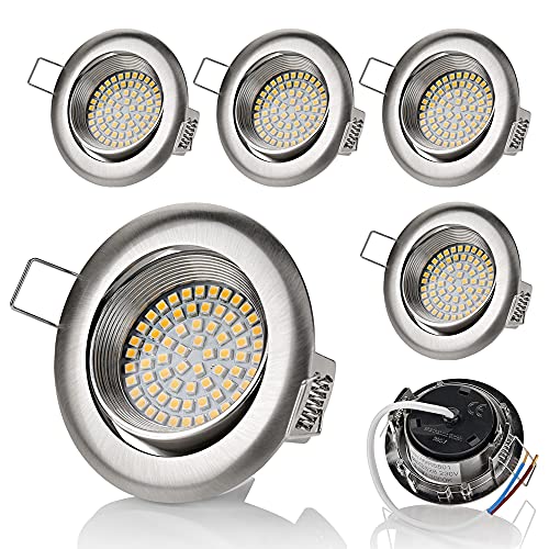 Sweet Led Einbaustrahler flach einbauspots aus aluminium 230V deckenspots 3,5W Einbauleuchten Schwenkbar Rund Einbaurahmen Chrom gebürstet Spots warmweiß decken leuchte 6er Pack von Sweet Led