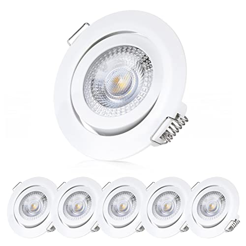 Sweet Led Einbaustrahler 3-Step-Dimming deckenspots flach 5W 230V Decken Einbauleuchte 3 Stufen dimmbar Einbauspots schwenkbar spots weiß rund warmweiß einbau 6 stück von sweet-led