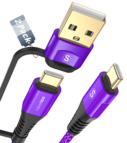 100W USB C Multi USB Kabel [2 Stück 2M], 2 in 1 5A PD QC Super Schnellladekabel Multi USB A/USB C auf USB C Kabel Nylon Ladekabel für iPhone15 16 Laptop Tablet Samsung S25 S24 S23 zu S8 Huawei Switch von sweguard