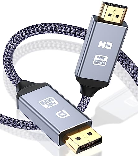 4K DisplayPort auf HDMI Kabel 1M, Unidirektionaler DP auf HDMI Verbindungskabel [Vergoldete, Geflochten,Aluminiumhülse], DP-Computer zu HDMI-Monitor Kompatibel für Monitor, Projektor,TV,AMD,NVIDIA von sweguard
