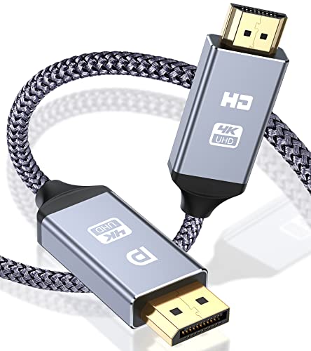 4K DisplayPort auf HDMI Kabel 2M, Unidirektionaler DP auf HDMI Verbindungskabel [Vergoldete, Geflochten,Aluminiumhülse], DP-Computer zu HDMI-Monitor Kompatibel für Monitor, Projektor, TV, AMD, NVIDIA von sweguard