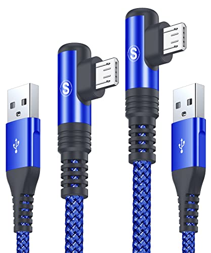 sweguard Micro-USB-Kabel, rechtwinklig, Android-Ladekabel, Nylon-geflochtenes Mikro-Ladekabel für Samsung Galaxy S7 Edge S6 S2 J7 J5 J3 J3 V J2, LG K10 V10, Moto E6, 2 Stück 5 4, PS4-Blau von sweguard