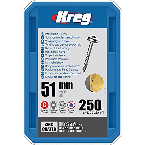 Kreg Pocket-Hole Screws 51 mm, Zink Coated, Maxi-Loc, Coarse Thread, 250 Stück von swg
