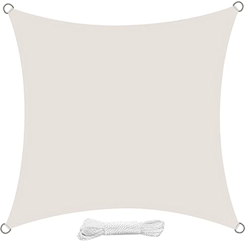swift Sonnensegel Wasserdicht 4x4 Meter Quadratisch UV Schutz Polyester Wasserabweisend Quadrat 4x4m Sonnenschutz Balkon Garten und Terrasse, Cremeweiß von swift