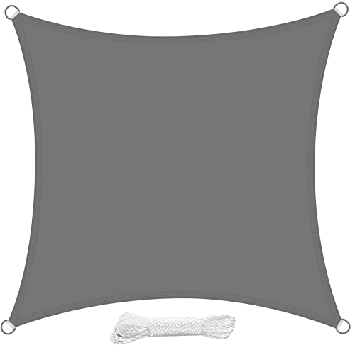 swift Sonnensegel Wasserdicht 5x5 Meter Quadratisch UV Schutz Polyester Wasserabweisend Quadrat 5x5m Sonnenschutz Balkon Garten und Terrasse, Grau von swift