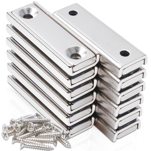 swihorab 12 Stück Neodym Magnete Extra Stark, 40x13,5x5mm Rechteckmagnete Silber mit Loch Schraubbar Magneten für Küchenutensilien, Holzbearbeitung, Werkstatt, Büro von swihorab