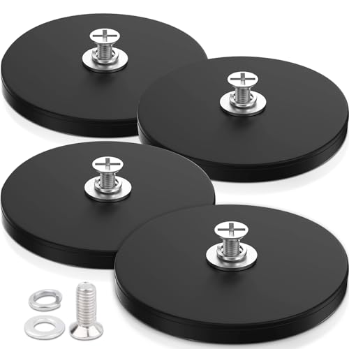 4Stück Neodym Magnete Gummiert, Starke gummiert Magnete Anti-Rutsch, 45kg Haftkraft Ø 88mm mit M4 Innengewinde Magnetischer Montagesockel für Lichtleisten, Gummi Runde Magnete mit Gewinde von swihorab