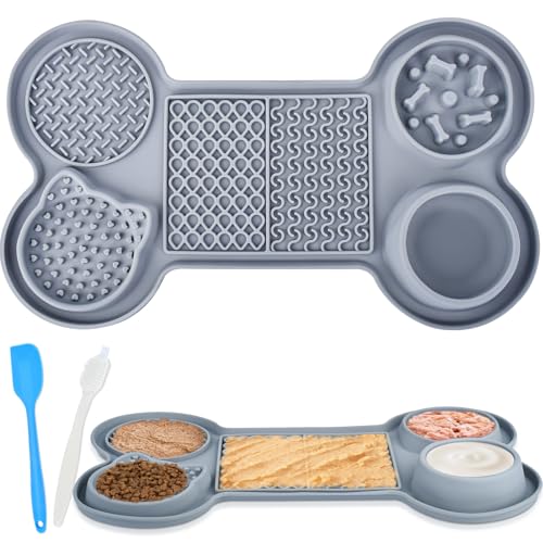 Leckmatte für Hunde, 6-in-1 Schleckmatte Hund Leckmatte Mit Saugnapf, Slow Feeder Hundenapf mit Silikonspatel, Bürste, Futterunterlage für Haustier Angst Relief und langsam füttern von swihorab