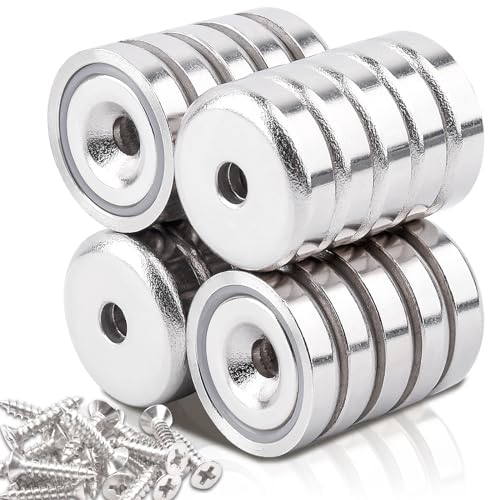 Neodym Magnete Extra Stark, 20Stück 20mm 10KG Kraft Scheiben Magnete mit Kapsel, Magnete Stark Topfmagnet mit Loch, Senkkopf-Topfmagnet mit Schrauben und Stahlkissen für Küchen von swihorab