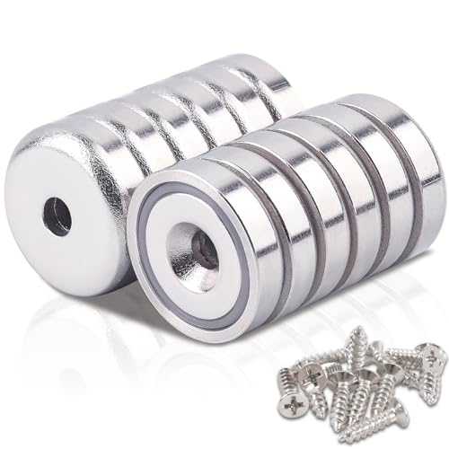 Neodym Magnete Extra Stark, 20mm 10KG Kraft Scheiben Magnete mit Kapsel, Magnete Stark Topfmagnet mit Loch, Senkkopf-Topfmagnet mit Schrauben und Stahlkissen für Küchen, 12Stück von swihorab