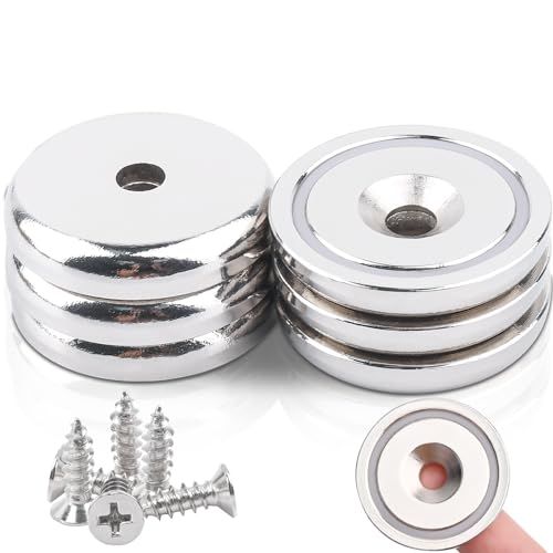 Neodym Magnete Extra Stark, 36mm 50KG Kraft Scheiben Magnete mit Kapsel, Magnete Stark Topfmagnet mit Loch, Senkkopf-Topfmagnet mit Schrauben und Stahlkissen für Küchen, 6Stück von swihorab