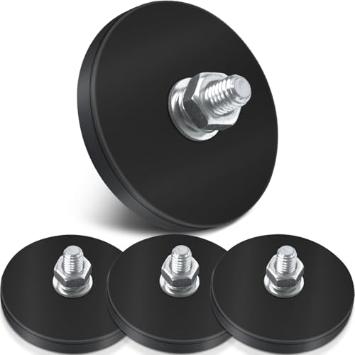 Neodym Magnete Gummiert, 4 Stück Starke gummiert Magnete Anti-Rutsch, 13kg Haftkraft Ø 43mm mit M6 Außengewinde Magnetischer Montagesockel für Lichtleisten, Runde Magnete mit Gewinde von swihorab