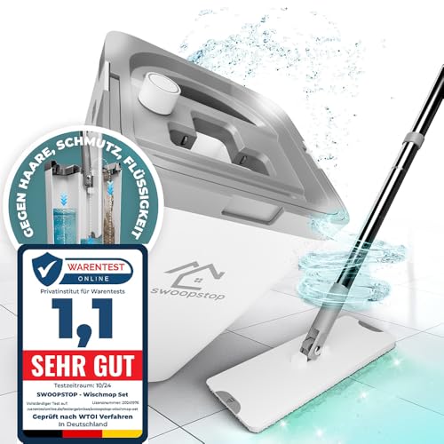 Swoopstop S1 Wischmopp Set mit Eimer - 3-Kammer Eimer für Wischer Boden - Bodenwischer Set für alle Bodenarten - Mop Set mit bis zu 1,90m Teleskopstiel - Putzeimer mit Wischmop & 4X Mikrofaser Pads Swoopstop S1 Wischmopp Set mit Eimer - 3-Kammer Eimer für Wischer Boden - Bodenwischer Set für alle Bodenarten - Mop Set mit bis zu 1,90m Teleskopstiel - Putzeimer mit Wischmop & 4X Mikrofaser Pads von swoopstop
