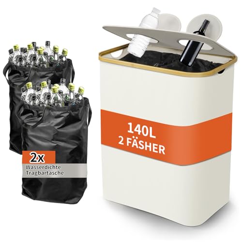 140L Pfandflaschen Sammelbehälter mit Deckel & XXL Tragetaschen Flaschensammler für Leergut & Altglas 2 Fächer Organizer Falten Mülleimer Dosen Recycling Behälter für Küche Abstellraum (Weißer) 140L Pfandflaschen Sammelbehälter mit Deckel & XXL Tragetaschen Flaschensammler für Leergut & Altglas 2 Fächer Organizer Falten Mülleimer Dosen Recycling Behälter für Küche Abstellraum (Weißer) von sxorted