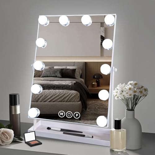 sxorted Spiegel mit Beleuchtung Hollywood Schminkspiegel 12 Dimmbare LED 360° Drehbar 31x44cm Kosmetikspiegel mit 3 Lichtfarben 360° Grad Touch-Steurung Speicherplatz Spiegel für Schminktisch sxorted Spiegel mit Beleuchtung Hollywood Schminkspiegel 12 Dimmbare LED 360° Drehbar 31x44cm Kosmetikspiegel mit 3 Lichtfarben 360° Grad Touch-Steurung Speicherplatz Spiegel für Schminktisch von sxorted