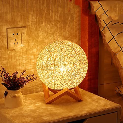 sxysxysxy LED Holz Tischlampe Vintage Dimmbar Rattan Tischleuchte mit Dimmschalter Einfache Klassisch Nachttischlampe 3000K Nachtlicht fur Schlafzimmer Wohnzimmer Kinderzimmer Creme Farben von SXYSXYSXY