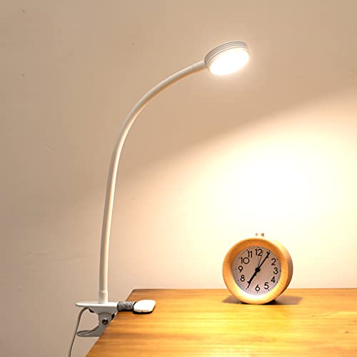 SXYSXYSXY Leselampe Schreibtischlampe LED Klemmlampe 5W Flexibles Klemmlicht 3 Farb & 10 Helligkeitsstufen USB Schwanenhals Klemmleuchte für Schlafzimmer Bett Augenpflege Büro Tischlampe,Weiß von SXYSXYSXY
