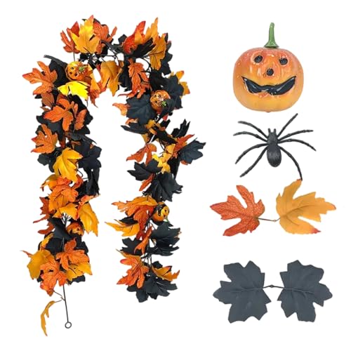 Kürbis Girlande | Halloween Deko Girlande,Flexibler Mit Blättern Ranken Deko Für Kamin Fenster Tür Innen Außen von syayw