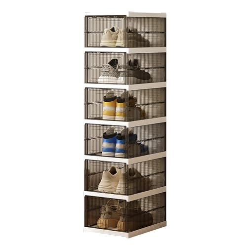 -Organizer – 6 transparente Schuhaufbewahrungsboxen | klare stapelbare Box für den Flur des Schlafzimmers | stapelbarer Organizer mit faltbarem Design | C- von syayw