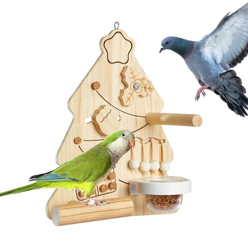 Vogelspielzeug Für - Papageienspielzeug | Kauspielzeug Mit Weihnachtsbaum Design | Interaktives Holz Kletterspielzeug Sitzstange Beschäftigung Für Käfig Wellensittich Nymphensittich von syayw