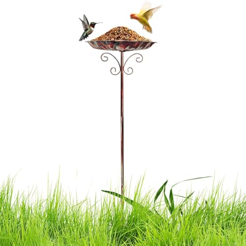 syayw Vogelbadschale - Gartenvogelfutterautomat Mit Ständer | Dekorativer Eisen-Ständer Mit Höhenverstellung Für Vögel – Für Terrasse Garten Balkon Und Außenbereich von syayw