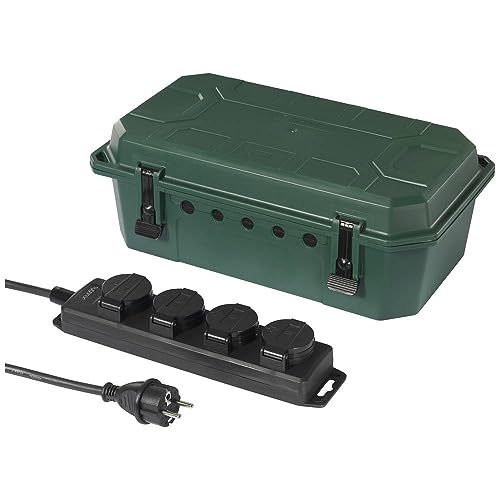Sygonix SY-5598168 Verteilerbox 4fach Standard-Grün (seidenmatt), Schwarz erhöhter Berührungsschutz, mit 4-Fach Steckdo von sygonix