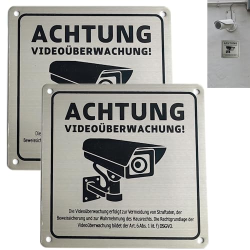 Syiyunran Attention Aux Panneaux De Surveillance - Silver 2pc Incl Gdpr Notification 15×15cm Aluminium Sticker Classic Camera Metal Video Under Personal Data Protection Zone Autocollants Classique Cam von syiyunran
