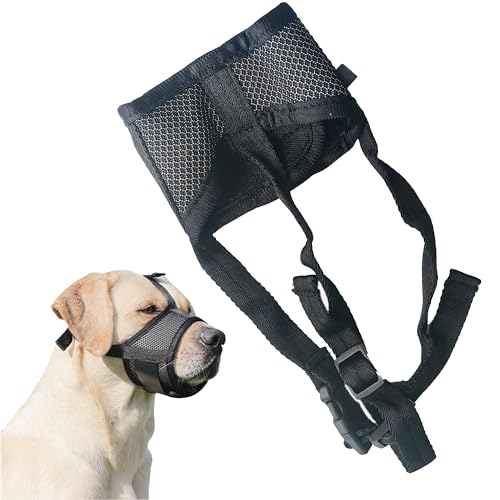 Syiyunran Maulkorb Mittlere Hunde - Schwarz 6x24x48cm， Adjustable Loop Breathable Safe Suitable for Muzzles of Medium and Large Dogs Prevents Barking Biting Chewing Mesh Giftköderschutz Hund Muzzle von syiyunran