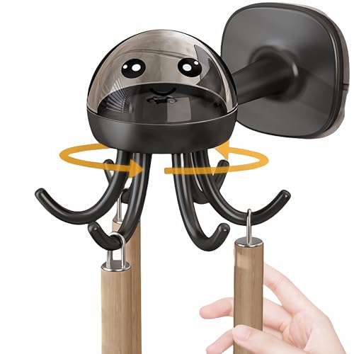 syiyunran 360° Swivel Küchenhaken - Schwarz, 2 pcs, Kleiner Oktopus Küchenutensilienhaken Schiene, Hakenleiste Küche, Küchenutensilienhalter Kein Stanzen Von Löchern Küchenutensilien Leiste von syiyunran