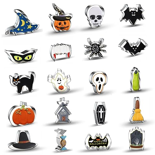 20 Stück Halloween ausstecher ausstechformen,ausstecher set,3D plätzchen ausstecher,kinder keksausstecher,Halloween Geist, Fledermaus, Kürbis, Katze, Hexe, Spinne, Totenkopf Etc.Ausstechformen von sylbx