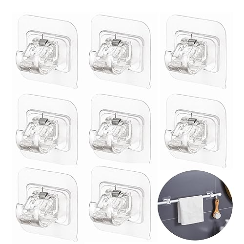 8 Pcs Haken Halterung,ohne Bohren Vorhänge Haken Halter,Selbstklebende Vorhangstange Halterung,Halterung Stange,für Stangen mit weniger als 2.2 cm Durchmesser,Für Wohnzimmer, Badezimmer, Schlafzimmer von sylbx