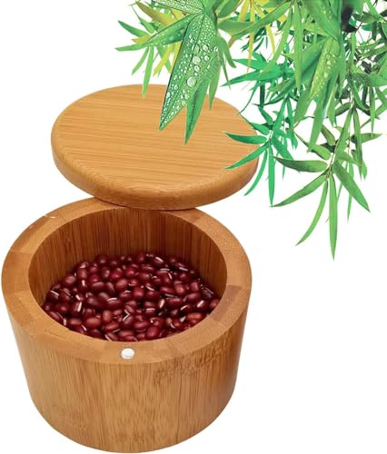 Gewürzglas Salzdose aus Bamboo Gewürz Aufbewahrungsbox Salzbehälter, Gewürzglas Holz Natürlich Bambus Aufbewahrungsbox mit Magnetischem Schwenkdeckel für Aufbewahrung Küchengewürz (9x7cm) von sylbx
