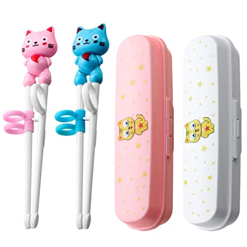 sylbx 2 Paar Essstäbchen Kinder, Training Essstäbchen Helfer, Essstäbchen für Erwachsene Anfänger, Rutschfeste Essstäbchen, Mit 2 Tragbaren Box,für Rechts oder Linkshänder, Kinder, Anfänger von sylbx