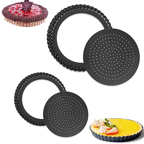 sylbx 2 Stücke Quiche Tart Pan Backformen Tarte mit Hebeboden KöStlichen Obstkuchenform,Antihaftbeschichtung, SpüLmaschinenfest (14cm, 20cm) von sylbx