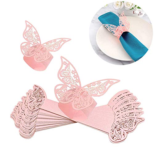 sylbx 50 Stück Schmetterling Serviettenringe Serviettenringe Set Servietten Halter Banquet Tischdekoration Serviettenhalter für Hochzeit Hotel Tisch Dekoration Party Serviettenringe(rosa) von sylbx