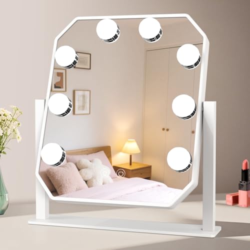 sylvwin Hollywood Spiegel mit 8 LED Lichtern - 360° Drehbar, 3 Einstellbare Farbtemperaturen (3000K/4000K/6000K) Schminktisch Spiegel,Touch Control,Dimmbar,Typ-C Plug-in Kosmetikspiegel von sylvwin