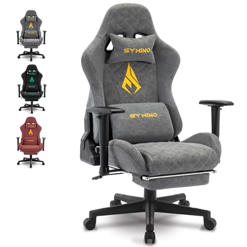 symino Gaming Stuhl, Ergonomischer Bürostuhl, Rennstuhl-Design PC Stuhl, Vintage-PU-Leder, Verstellbarer Drehbarer Task Stühle mit Fußstütze (Grau) von symino