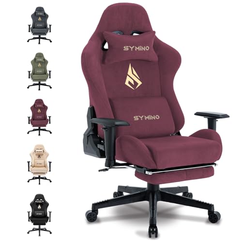 symino Gaming Stuhl ，Atmungsaktiver Bürostuhl ，Hochwertiger Alcantara-Stoff，So weich wie EIN Pelz，Ergonomischer PC Stuhl, Verstellbarer Drehbarer Task Stühle mit Fußstütze，Rot von symino