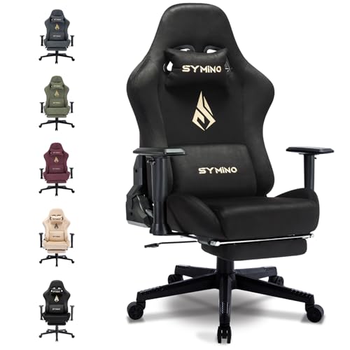 symino Gaming Stuhl, Atmungsaktiver Bürostuhl, Hochwertiger - Stoff, So weich wie EIN Pelz, Ergonomischer PC Stuhl, Verstellbarer Drehbarer Task Stühle mit Fußstütze, Schwarz von symino