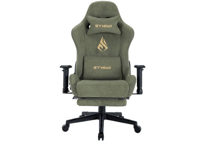 symino Gaming-Stuhl Drehstuhl, verstellbare Armlehnen und Rückenlehne, Memory Foam Kissen, mit Fußstütze, Grün von symino