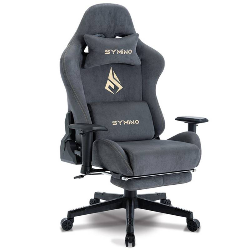 symino Gaming-Stuhl Drehstuhl, verstellbare Armlehnen und Rückenlehne, Memory Foam Kissen mit Fußstütze, Grau von symino