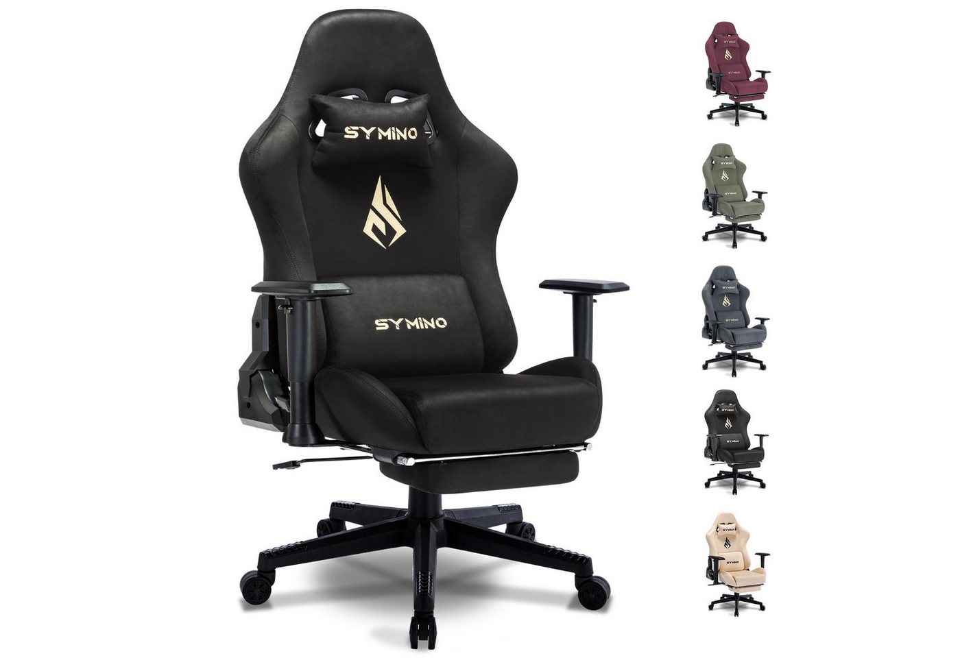symino Gaming-Stuhl Drehstuhl, verstellbare Armlehnen und Rückenlehne, Memory Foam-Kissen mit Fußstütze, Schwarz von symino