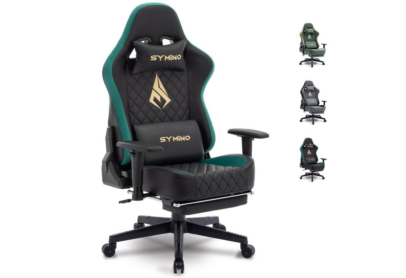 symino Gaming-Stuhl Ergonomischer Bürostuhl aus PU-Leder mit 3D-Armlehnen und Fußstütze, hoch atmungsaktiv, verstellbare Armlehnen und Rückenlehne, Schwarz von symino