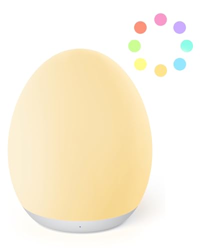 sympa Nachtlicht Kinder, Baby Stilllicht Dimmbar mit 8 Farbwechsel, 1H Timer, Speicherfunktion, Typ C Ladeanschluss Silikon LED Nachttischlampe Ei zum Stillen Schlafen von sympa