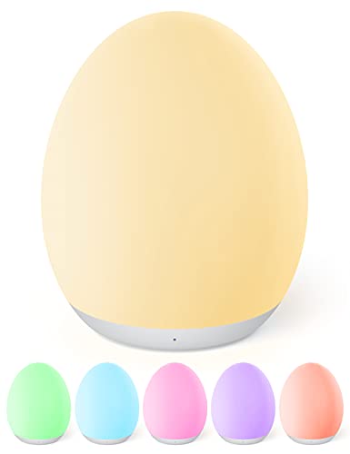 sympa Nachtlicht Kinder Baby Stilllicht Dimmbar mit 8 Farbwechsel, 1H Timer, Speicherfunktion, Bergsteigerhaken, Typ-C-Ladeanschluss Silikon LED Nachttischlampe Ei zum Stillen Schlafen (Weiß) von sympa