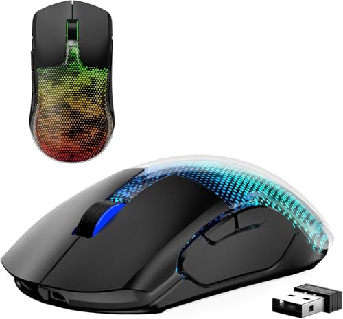 Gaming Maus Kabellos, 12K DPI, 2,4g/USB-C/Bluetooth 5.3 Gaming Mouse, GroßE RGB-Hintergrundbeleuchtung, 6 Programmierbare Tasten 75 Stunden Akkulaufzeit, Leichtgewicht, für PC, Mac, Laptop, Schwarz von syndesmos