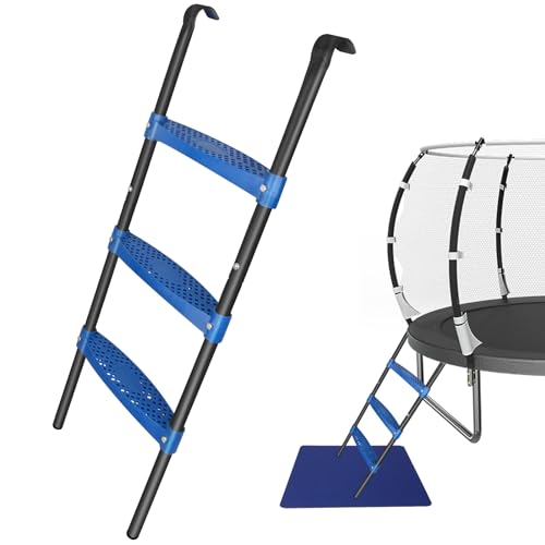 Trampolin Leiter 99 cm lang, 3 Trampolinstufen + schutzmatte, rutschfeste Trampolinleiter mit Breiten Stufen, Trampolinzubehör (blau 3 Stufen) von synoratory