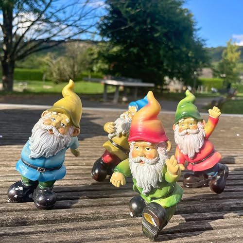 synxzen Fröhliche Gartenzwerge Blumentopf-Set - Bunte Blumentopfdekoration aus Polyresin, 4er-Pack von synxzen